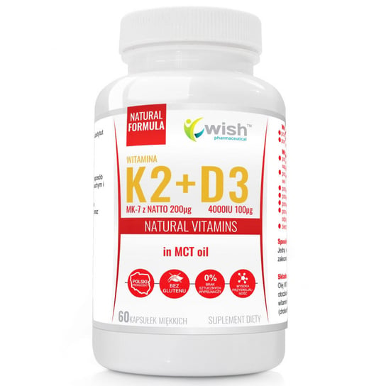 Wish Witamina K2 200Mcg+D3 100Mcg In Mct Oil Suplementy diety, 60 kaps. Wish