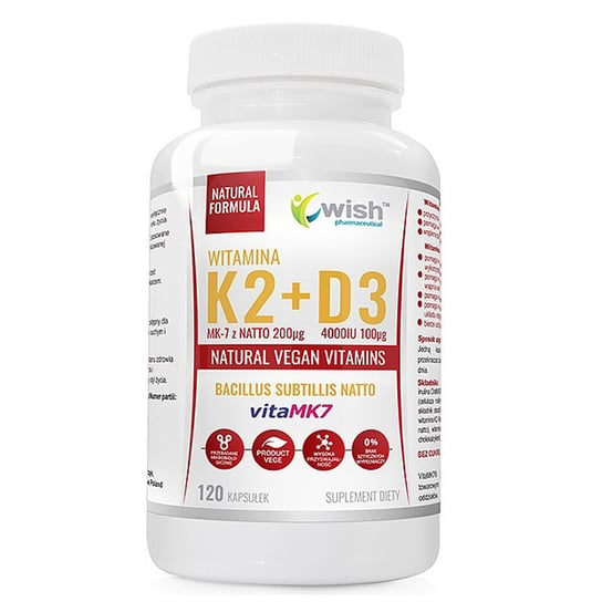 Wish Witamina K2 200Mcg+D3 100Mcg Vitamk7 Suplement diety, 120 kaps. Wish