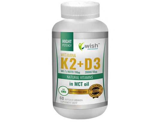 Wish, Witamina K2, MK-7 100mcg + D3 2000IU 50mcg, Suplement diety, 60 kaps. Wish