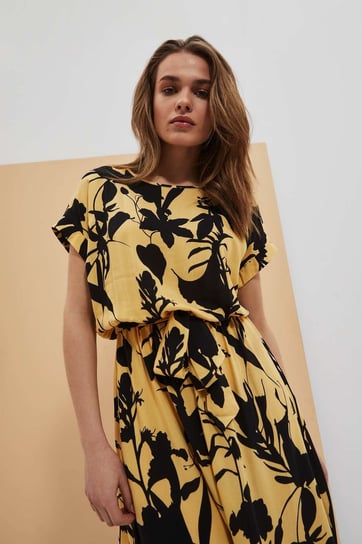 Wiskozowa sukienka z roślinnym wzorem -36 Moodo