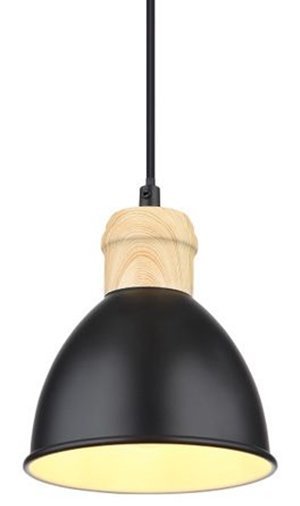 Wisząca lampa loftowa Wiho 54018HS do sypialni czarna drewno Globo