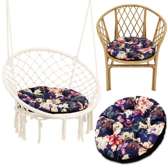 Wisząca poduszka na krzesło 60 cm poduszka na krzesło ogrodowe papasan poduszka na siedzenie krzesła grube poduszki do siedzenia do mebli rattanowych i krzesła ogrodowego okrągły kwiaty 6 Amazinggirl