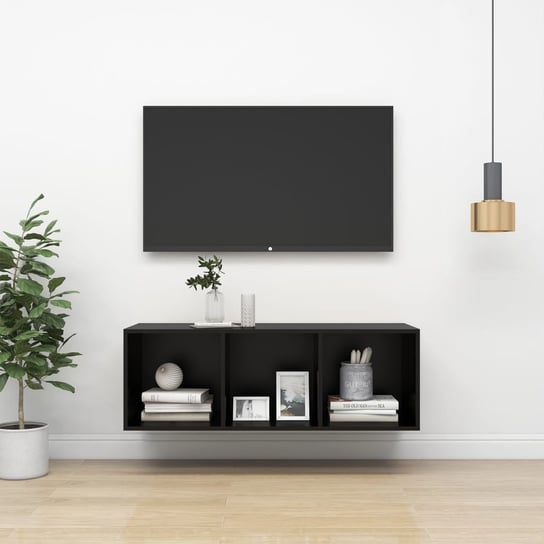 Wisząca szafka pod TV, czarna, 37x37x107 cm, płyta wiórowa vidaXL