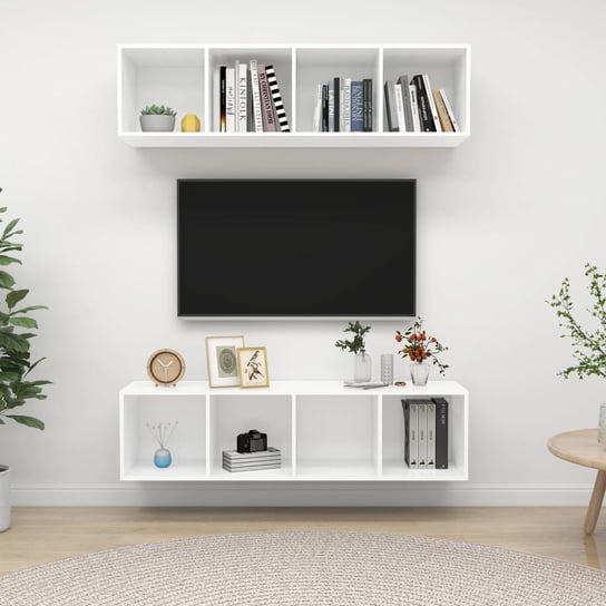 Wiszące szafki TV, 2 szt., białe, płyta wiórowa vidaXL