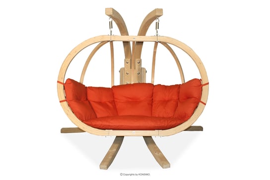 Wiszący fotel ogrodowy drewniany dwuosobowy czerwony CALLISTO Konsimo Konsimo
