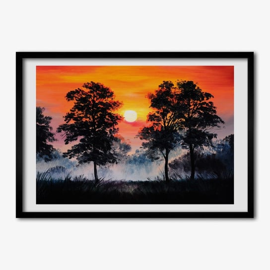 Wiszący obraz z ramką TULUP Zachód słońca las 70x50 cm Tulup