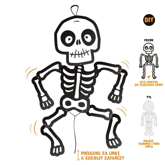 Wiszący szkielet Halloween Monsters 85cm 1 szt. DIY PartyPal