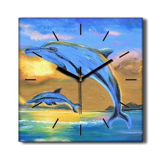 Wiszący zegar na płótnie Delfiny słońce 30x30 cm, Coloray Coloray