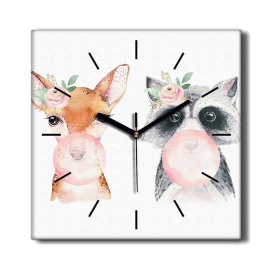 Wiszący zegar na płótnie Lis szop sarna  30x30 cm, Coloray Coloray