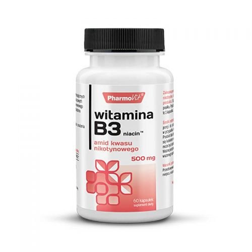 Witamina B3 Niacyna Niacin amid kwasu nikotynowego 500mg Suplement diety, 60 kaps. PharmoVit Pharmovit
