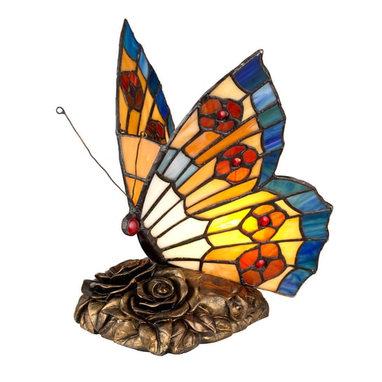 Witrażowa lampa stołowa Tiffany QZ-OBUTTERFLY-TL Quoizel motyl kolorowa Quoizel