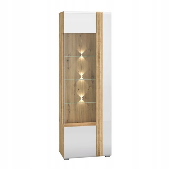 Witryna do salonu szklana biała połysk dąb Atrisan 65 cm MDF CAPRI L Furnimasters