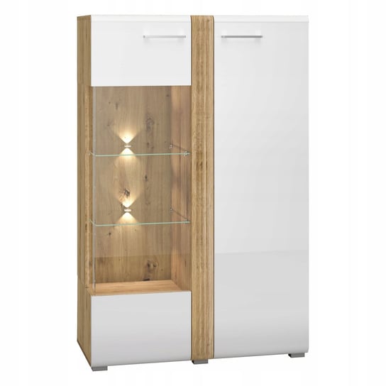 Witryna do salonu szklana biała połysk dąb Atrisan 92 cm MDF CAPRI L Furnimasters