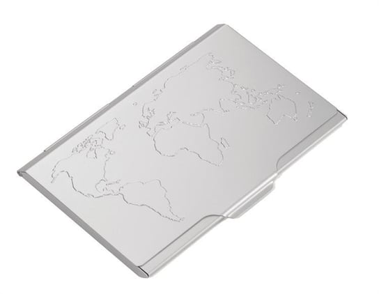 Wizytownik aluminiowy, mapa świata, srebrny Troika