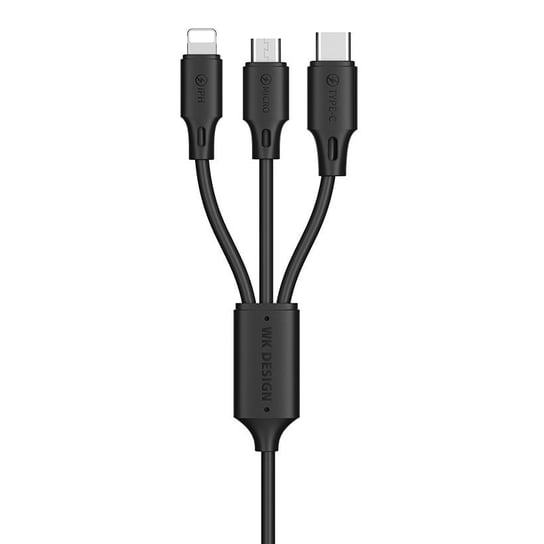 WK Design kabel 3w1 USB - micro USB / Lightning / USB Typ C 2A 115cm czarny (WDC-103th black) - Czarny WK Design