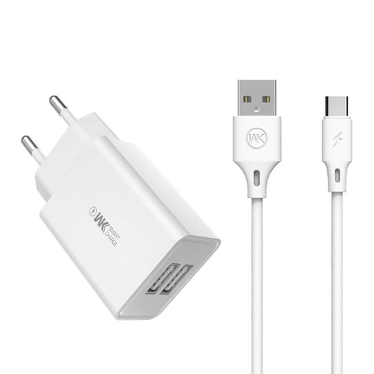 WK Design ładowarka sieciowa 2x USB 2 A + kabel USB - USB Typ C 1 m biały (WP-U56 Tpye C white) WK Design