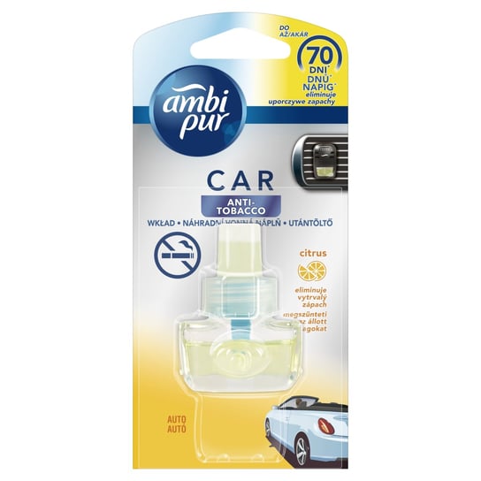 Wkład do odświeżacza powietrza do samochodu AMBI PUR Car Anti-Tobacco, 7 ml Ambi Pur