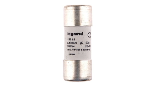 Wkładka bezpiecznikowa cylindryczna 22x58mm 63A gG (gL) 500V HPC 015363 Legrand