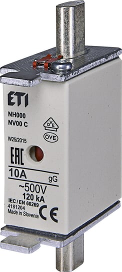Wkładka topikowa przemysłowa zwłoczna KOMBI NH000 gG 10A/500V ETI