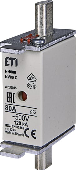 Wkładka topikowa przemysłowa zwłoczna KOMBI NH000 gG 80A/500V ETI