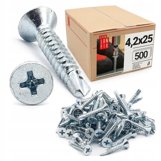 Wkręty samowiercące do metalu 4,2x25 stożkowe DIN7504 ocynkowane 500szt. Lun Fix