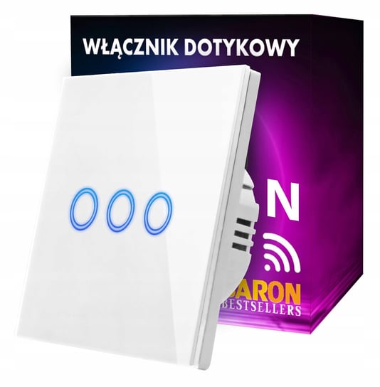 Włącznik dotykowy WIFI potrójny SZKŁO BIAŁY ZN Baron