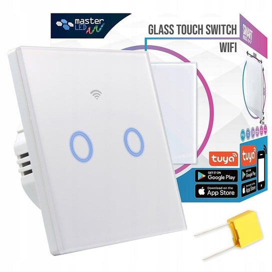 Włącznik Szklany Dotykowy Wifi Podwójny Smart House Biały Smart-Home