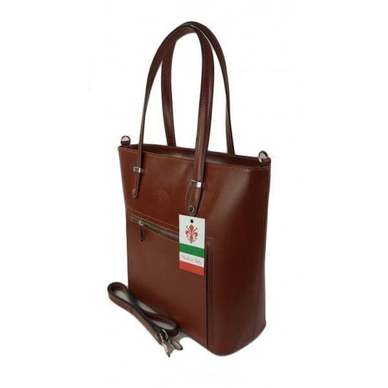 Włoska skórzana klasyczna torebka na ramię Vera Pelle ,format A4, Brązowa VBZ66M KEMER
