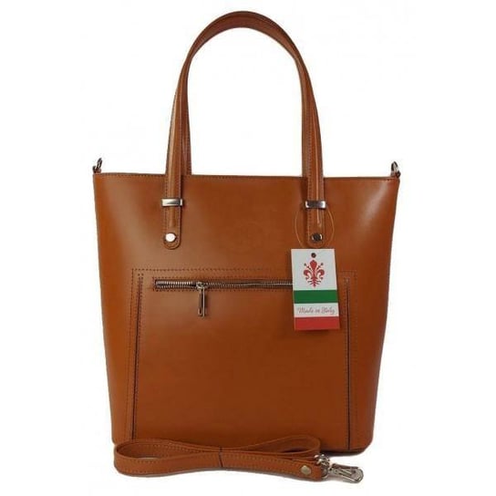 Włoska skórzana klasyczna torebka na ramię Vera Pelle ,format A4, Camel VBZ66C KEMER