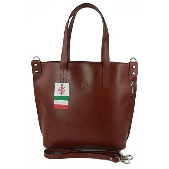 Włoska torebka skórzana na ramię ,shopper mieści A4 ,Vera Pelle ,Brązowa SB586M KEMER