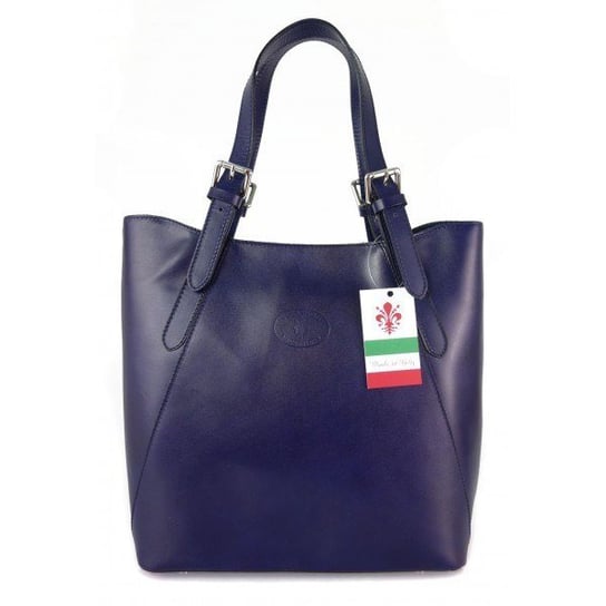 Włoska torebka skórzana na ramię ,Vera Pelle A4,shopper bag Granatowa V77BS Vera Pelle