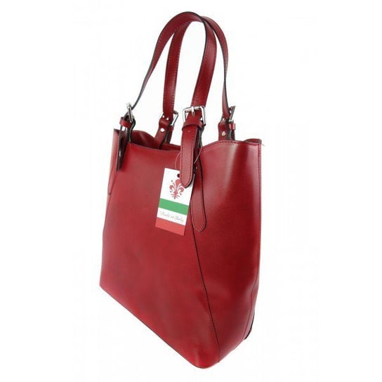 Włoska torebka skórzana na ramię ,Vera Pelle A4,shopper Czerwona V77R Vera Pelle