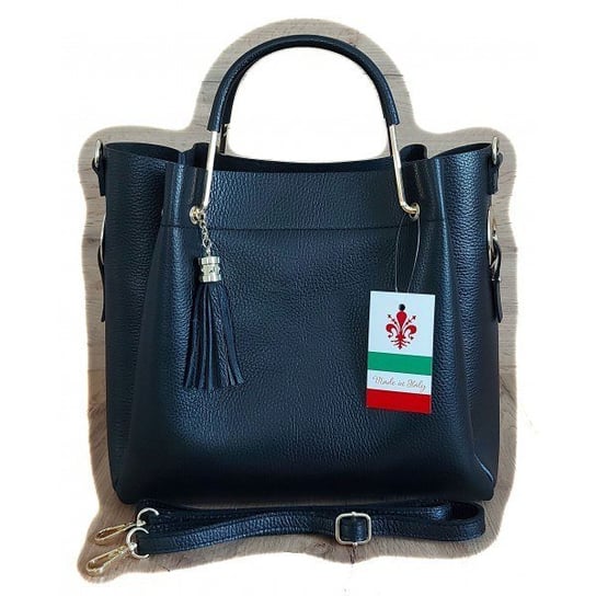 Włoski kuferek Shopperka A4 ,złote okucia + frędzelek Vera Pelle Czarny KLV33N Vera Pelle