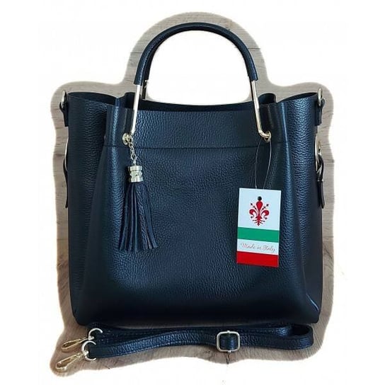 Włoski kuferek Shopperka A4 ,złote okucia + frędzelek  Vera Pelle  Czarny  KLV33N Inna marka