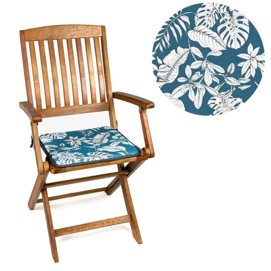 Wodoodporna poduszka na krzesło i meble ogrodowe 40x40  - Liście tropikalne niebieskie Bowi