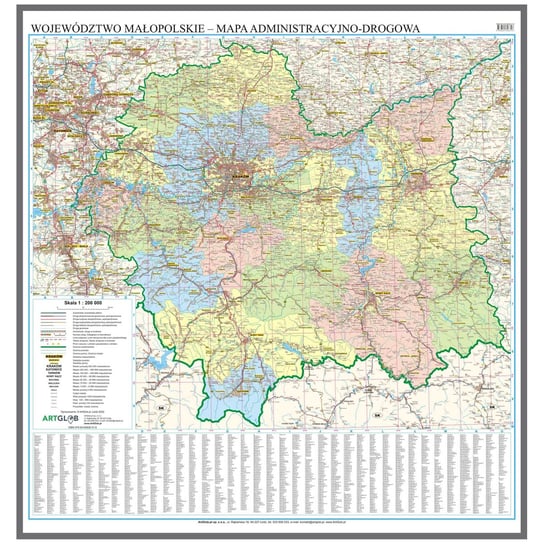 Województwo małopolskie mapa ścienna na podkładzie do wpinania - pinboard, 1:200 000, ArtGlob Artglob