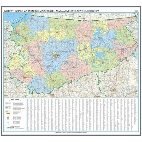 Województwo warmińsko-mazurskie mapa ścienna na podkładzie do wpinania - pinboard, 1:200 000, ArtGlob Artglob
