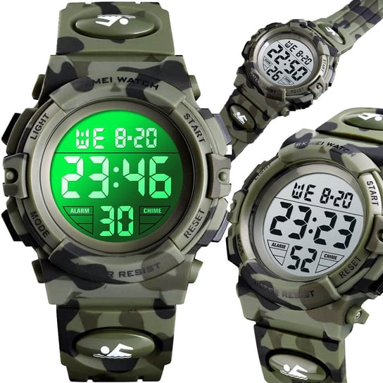 Wojskowy Zegarek Dziecięcy Dla Chłopca S-Shock Led 9190 Army SKMEI