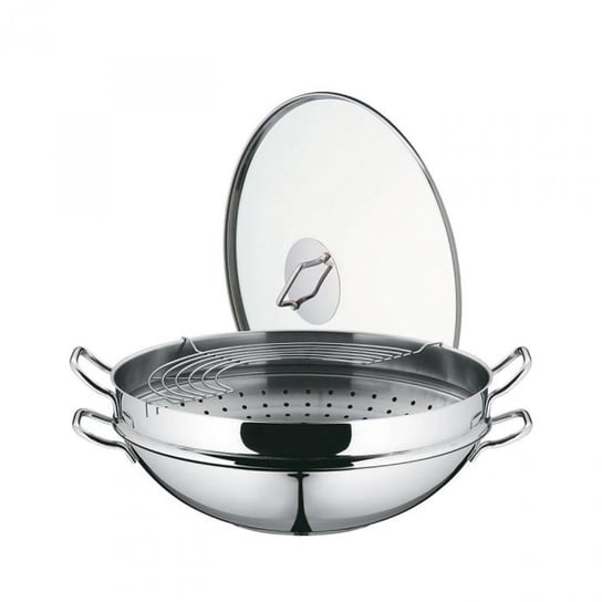 Wok z wkładem do gotowania na parze WMF, Macao, srebrny, 36 cm WMF