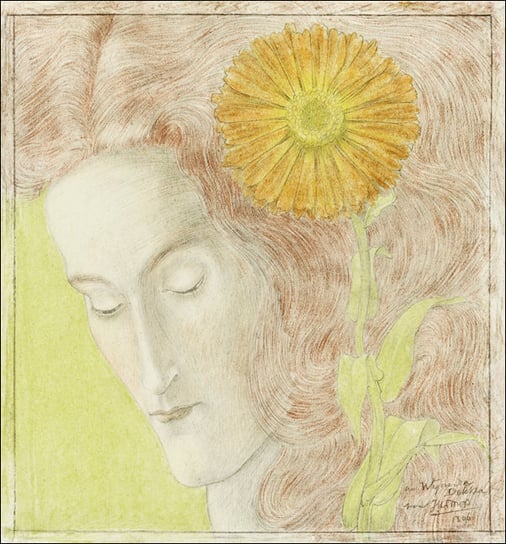 Woman’s Head with Red Hair and Chrysanthemum - plakat 40x40 cm Galeria Plakatu