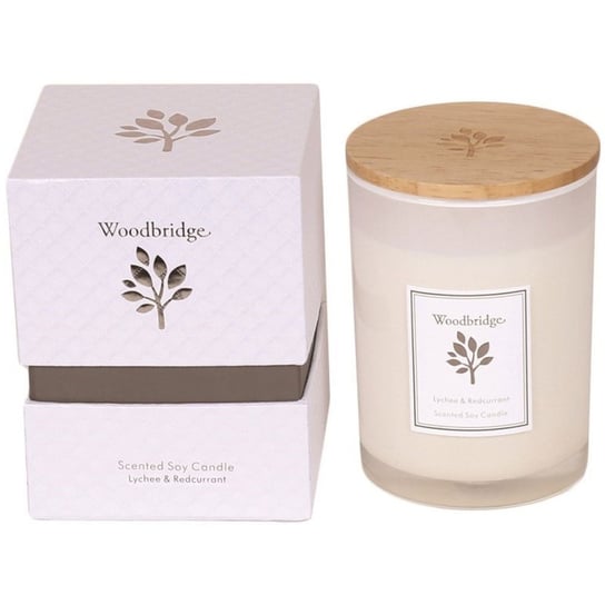 Woodbridge świeca zapachowa sojowa w szkle 270 g pudełko - Lychee & Redcurrant Woodbridge Candle