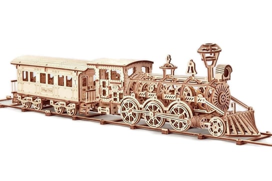 WoodTrick, puzzle mechaniczne 3D Lokomotywa R17 z wagonem i torami Wood Trick