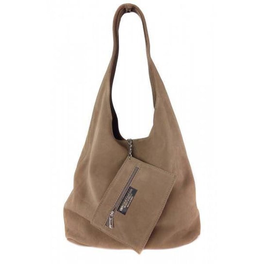 Worek zamszowy Shopper Bag , Włoska skórzana torba XL A4 Beż ciemny W456TT2 KEMER