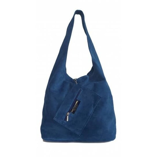 Worek zamszowy Shopper Bag , Włoska skórzana torba XL A4 Blue  Jeans  W456BS3 Vera Pelle