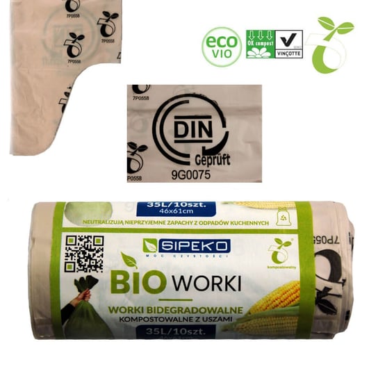 Worki biodegradowalne kompostowalne ATEST 35L 10sz Sipeko