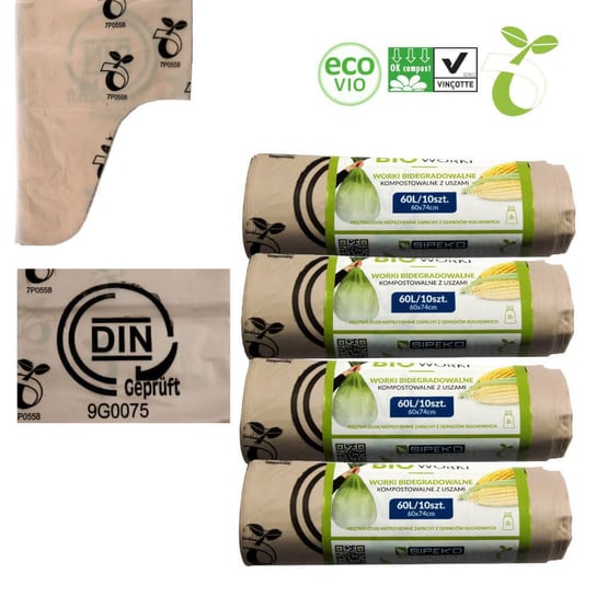 Worki biodegradowalne kompostowalne ATEST 60L 40sz Inna marka