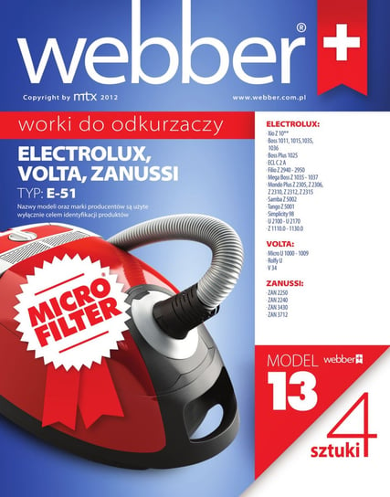 Worki do odkurzacza Webber (13) Electrolux Xio E51 syntetyczny Webber