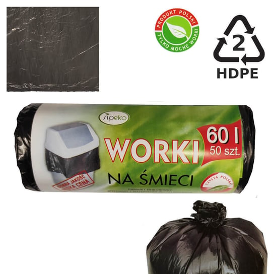 Worki na śmieci czarne 7mik HDPE 60l 50szt Sipeko