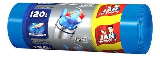 Worki na śmieci JAN NIEZBĘDNY Easy pack, niebieskie, 120l, 15 sztuk Sarantis