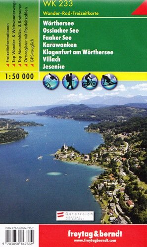 Worthersee, Ossiacher See Faaker, See Karawanken, Klagenfurt am Wörthersee, Villach, Jesenice. Mapa 1:50 000 Freytag & Berndt